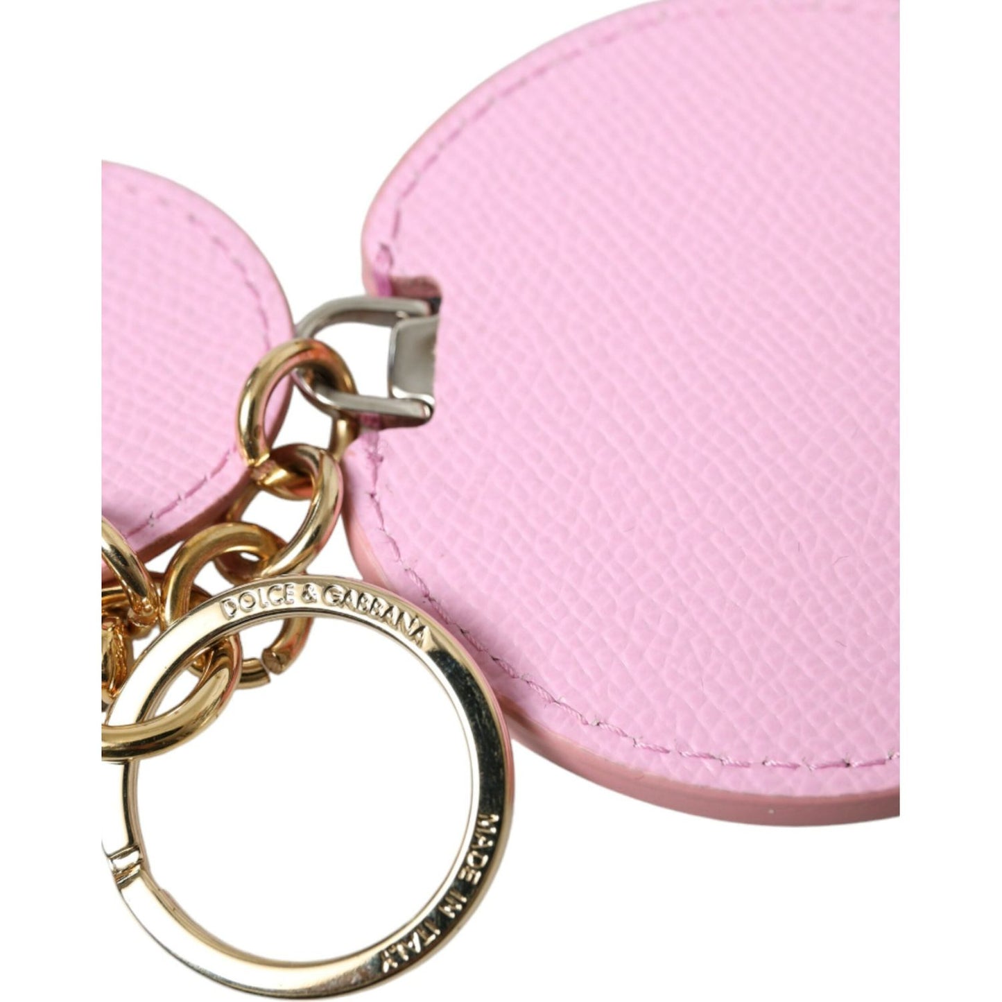 Dolce & Gabbana Pink Calf Leather Gold Metal Logo Print Keyring Keychain SMY101226