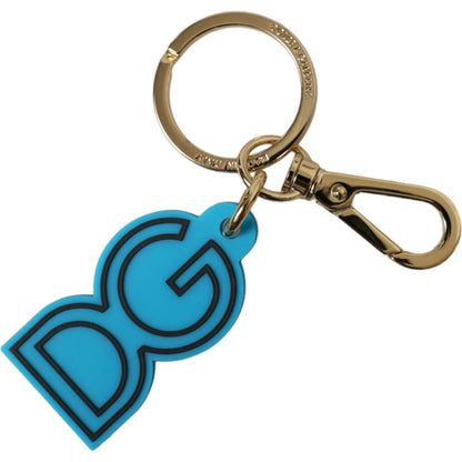 Dolce & Gabbana Blue Rubber Gold Tone Metal DG Logo Keyring Keychain