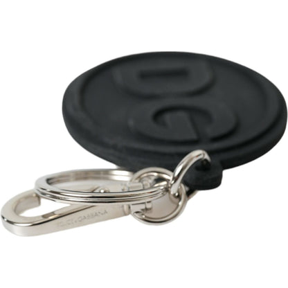 Dolce & Gabbana Black Rubber DG Logo Silver Brass Metal Keyring Keychain