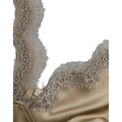 Dolce & Gabbana Brown Lace Trim V-neck Sleeveless Tank Top
