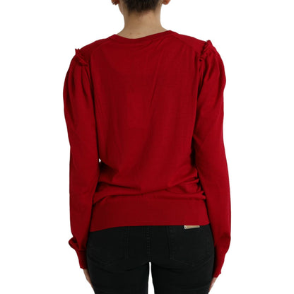 Dolce & Gabbana Red Wool V-neck Buttoned Cardigan Sweater