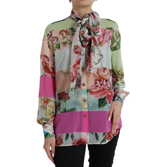 Dolce & Gabbana Multicolor Floral Patchwork Ascot Collar Top TSH84798-40