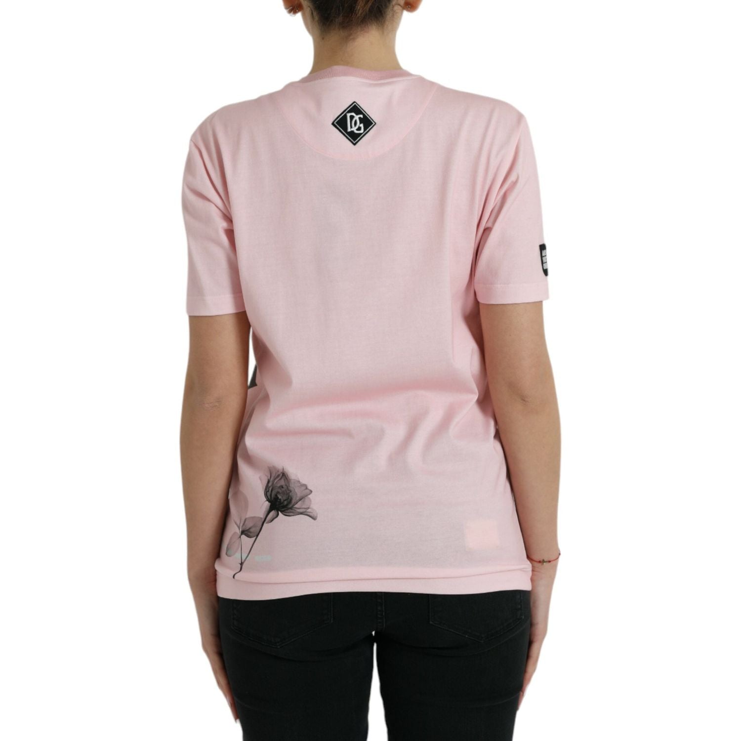 تي شيرت دولتشي آند غابانا شيك من القطن بطبعة زهور باللون الوردي