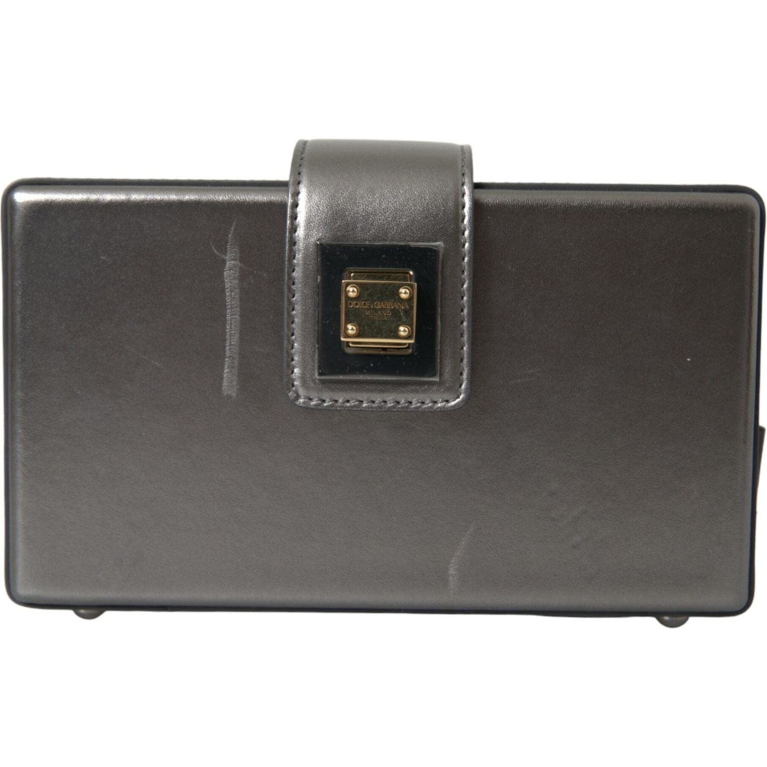 金属灰色小牛皮单肩包，配链带