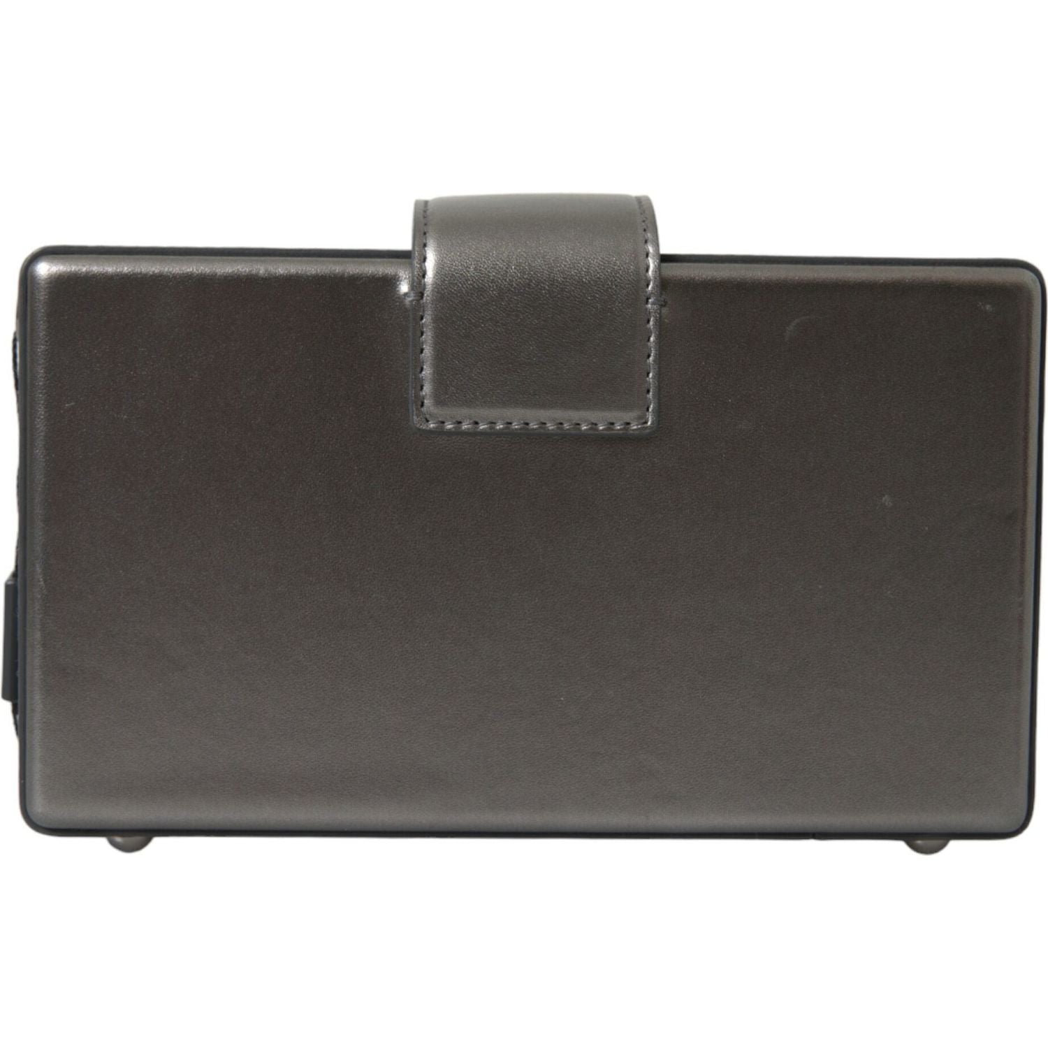 金属灰色小牛皮单肩包，配链带