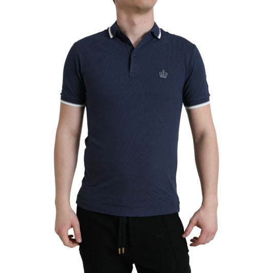 Dolce & Gabbana Blue Crown Patch Cotton Collared Men Polo T-shirt TSH84586-44