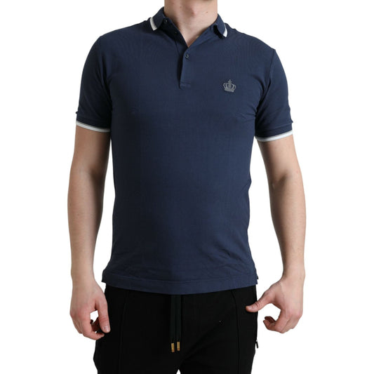 Dolce & Gabbana Blue Crown Patch Cotton Collared Men Polo T-shirt TSH84586-44