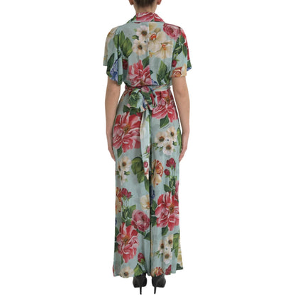 Dolce & Gabbana Blue Floral Wide Leg Wrap Jumpsuit Dress