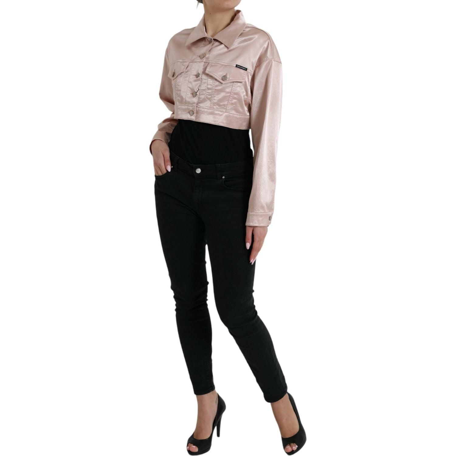 优雅粉色短款牛仔夹克