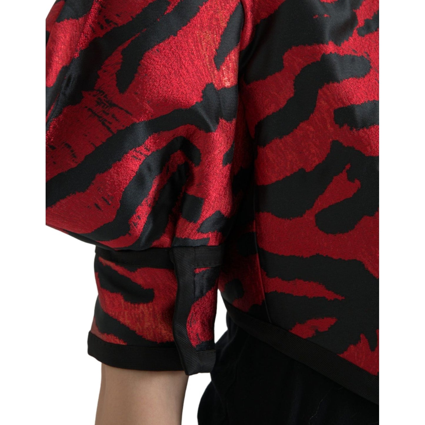 Dolce & Gabbana Black Red Patterned Cropped Coat Jacket