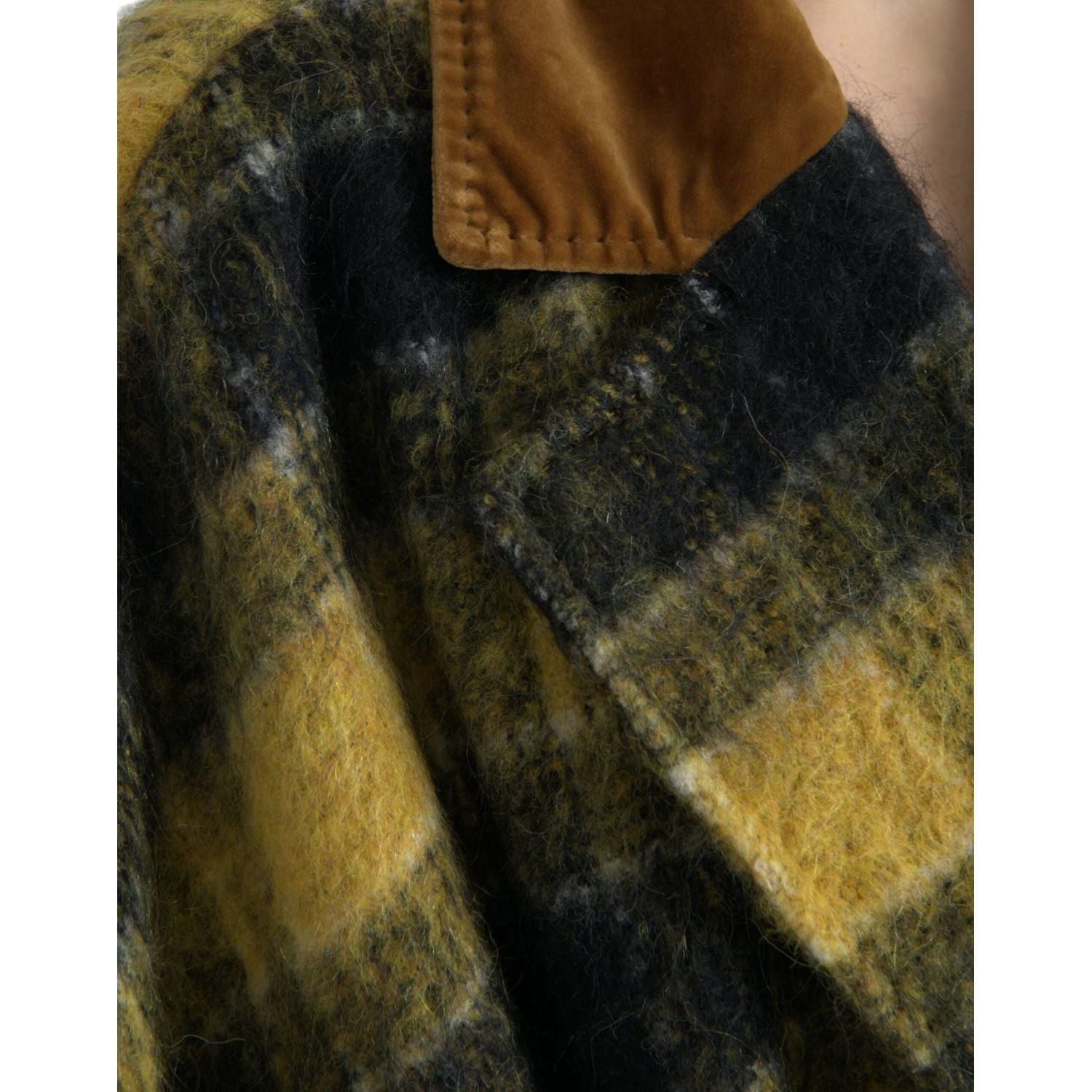 阳光黄格纹长款风衣