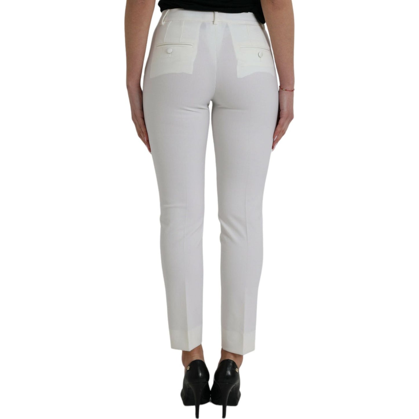 Dolce & Gabbana White Wool Mid Waist Tapered Pants