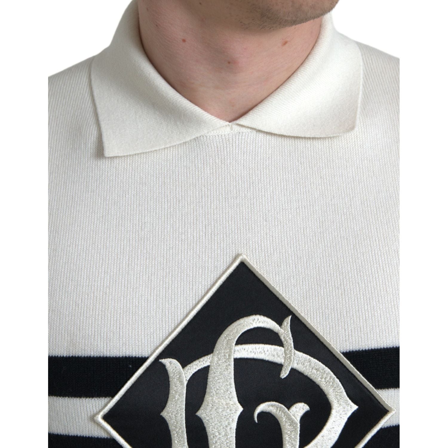 白色 DG 徽标领亨利衫 T 恤