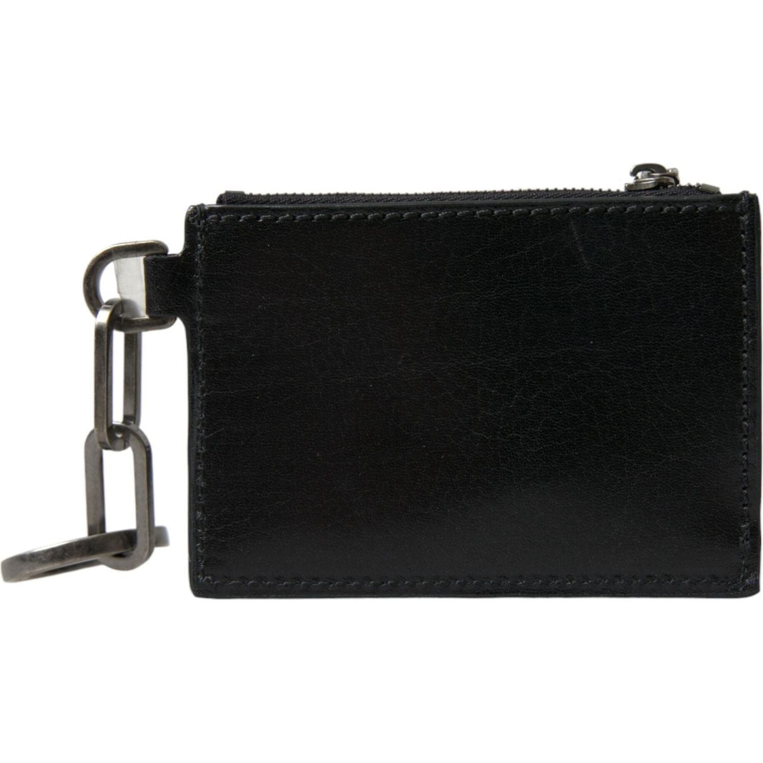 黑色皮革拉链徽标钥匙扣零钱包钥匙扣钱包