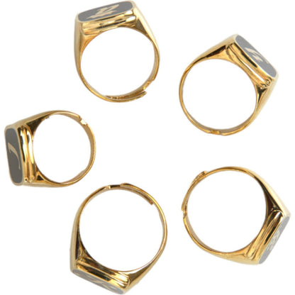 Dolce & Gabbana Gold Brass ROYAL Enamel Set of 5 Ring Ring