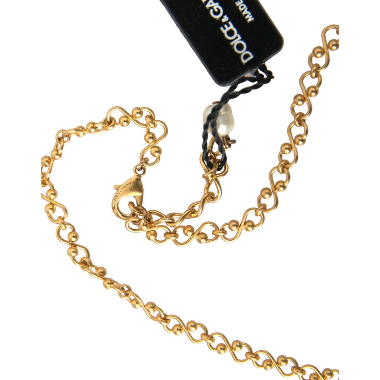 Dolce & Gabbana Gold Brass Chain Pearl Pendant Charm Necklace Necklace