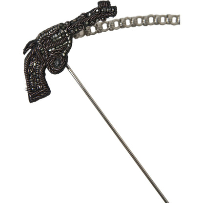 Dolce & Gabbana Brass Copper Silk Revolver Gun Men Brooch Lapel Pin Brooch