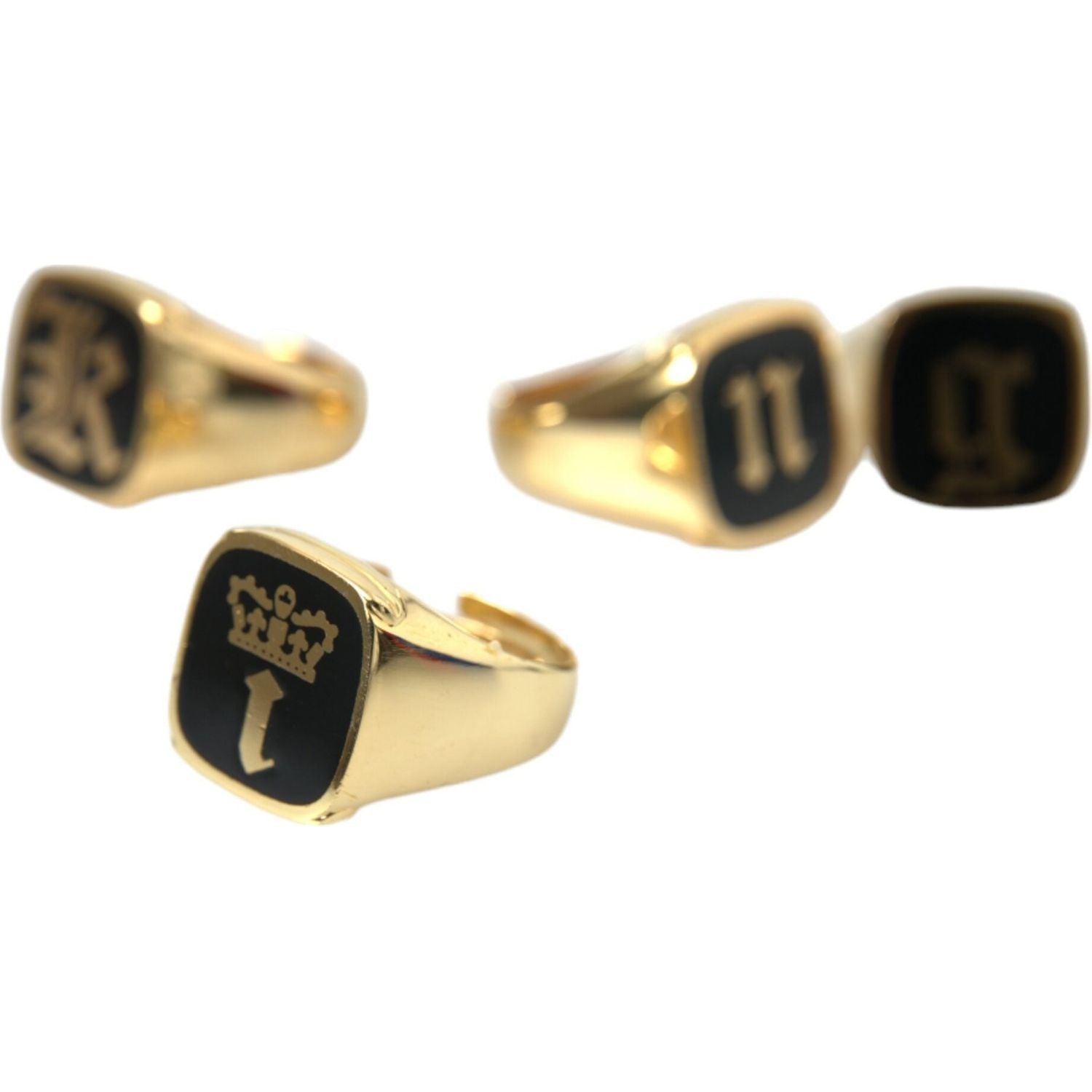 金色黄铜 KING 珐琅戒指（4 件套）