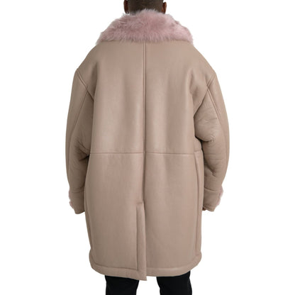 Dolce & Gabbana Beige Pink Lamb Leather Shearling Coat Jacket