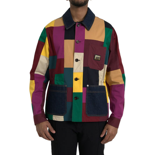 Dolce & Gabbana Multicolor Patchwork Cotton Collared Jacket JKT3841-48