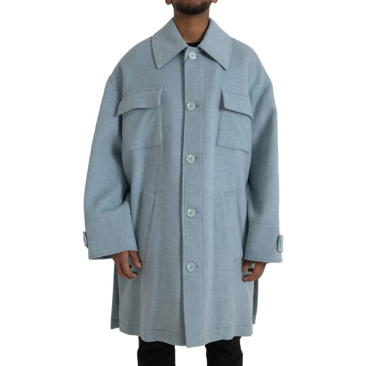 Dolce & Gabbana Light Blue Wool Button Trench Coat Jacket JKT3848-52