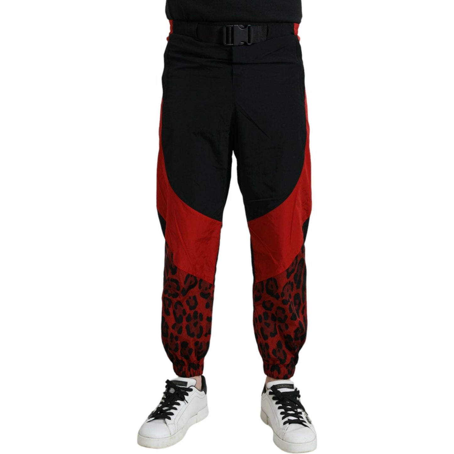 Dolce & Gabbana Black Red Leopard Print Nylon Jogger Pants PAN75019-58