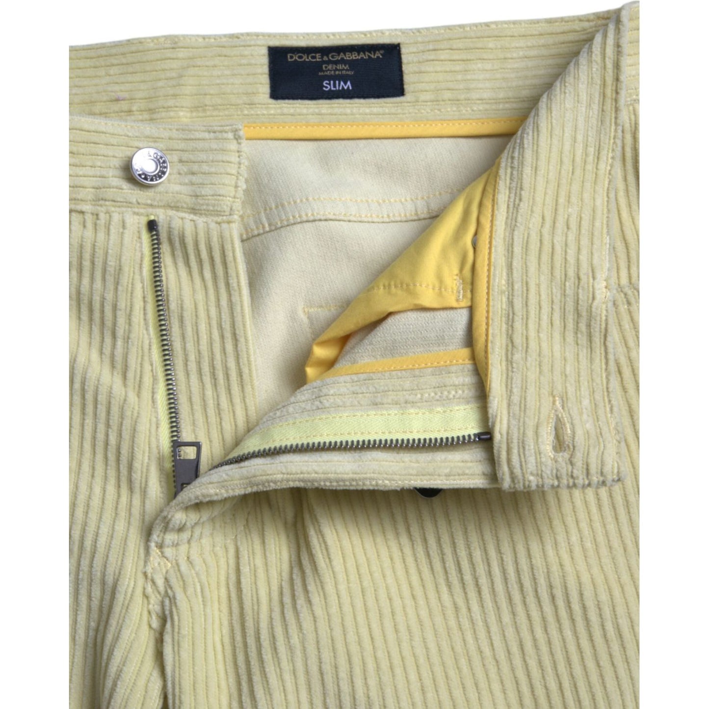 Dolce & Gabbana Yellow Corduroy Logo Plaque Skinny Denim Jeans PAN75073-48