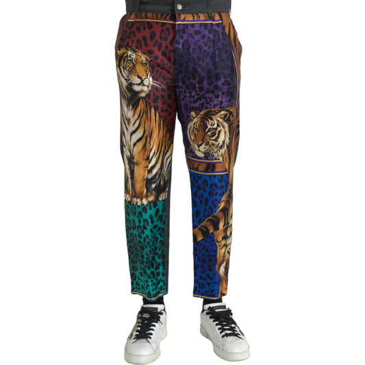 Dolce & Gabbana Multicolor Tiger Leopard Cotton Loose Tapered Pants PAN75285-60