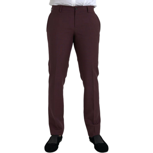 Dolce & Gabbana Maroon Wool Men Slim Fit Dress Pants PAN75293-48
