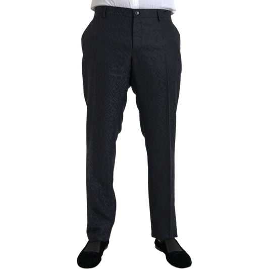 Dolce & Gabbana Blue Brocade Wool Skinny Men Dress Pants PAN75315-56