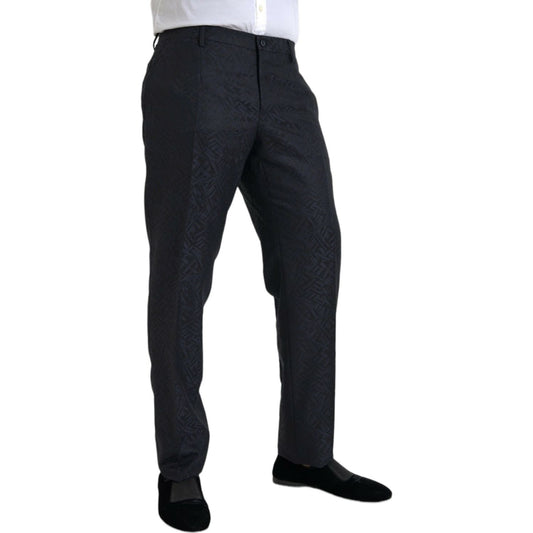 Dolce & Gabbana Blue Brocade Wool Skinny Men Dress Pants PAN75315-56