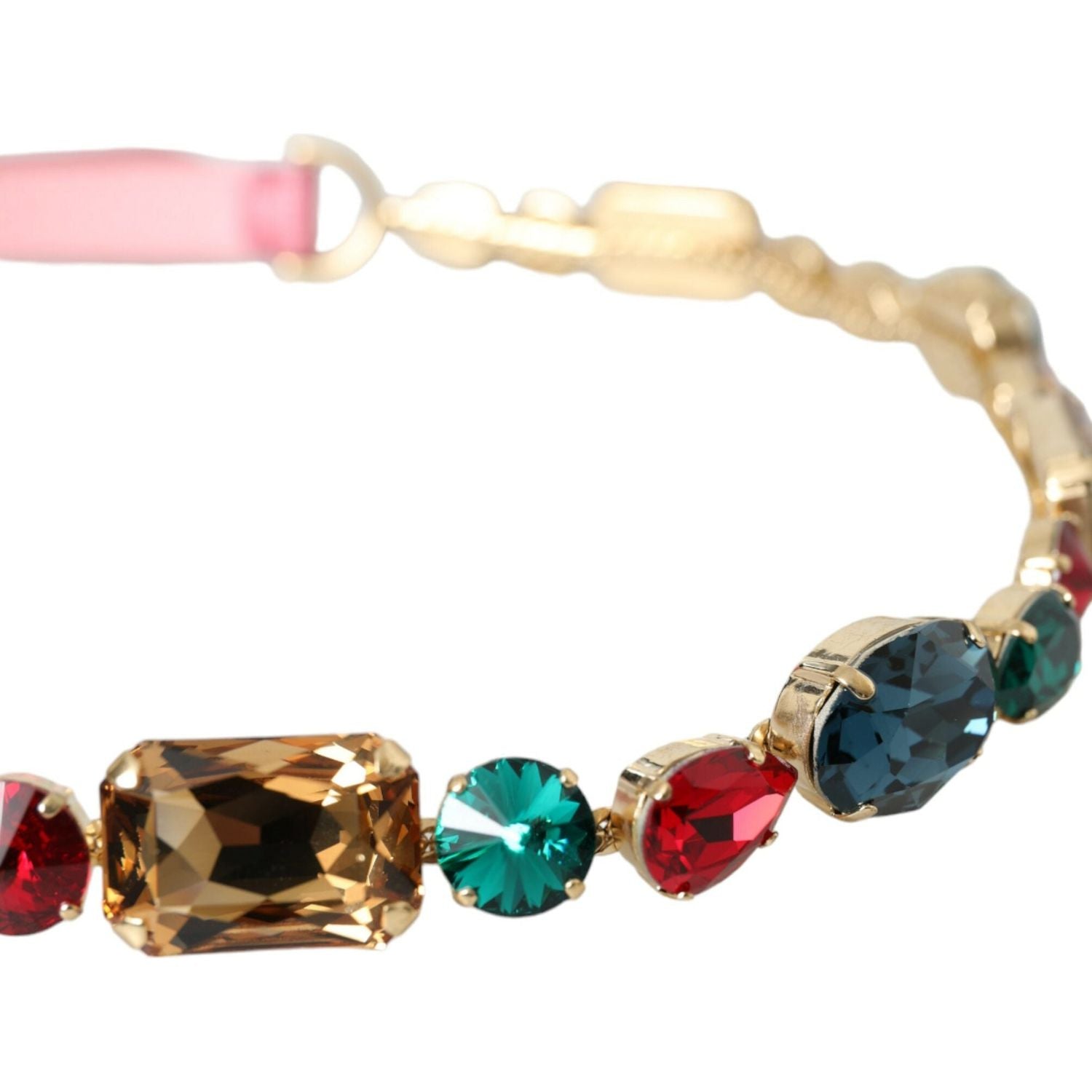 حزام دولتشي آند غابانا الوردي المصنوع من الجلد والمزين بسلسلة من الكريستال