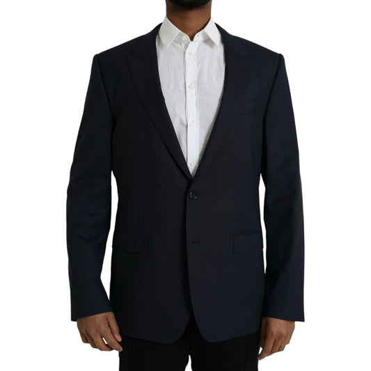 Dolce & Gabbana Dark Blue Wool Single Breasted Coat Blazer JKT4019-54