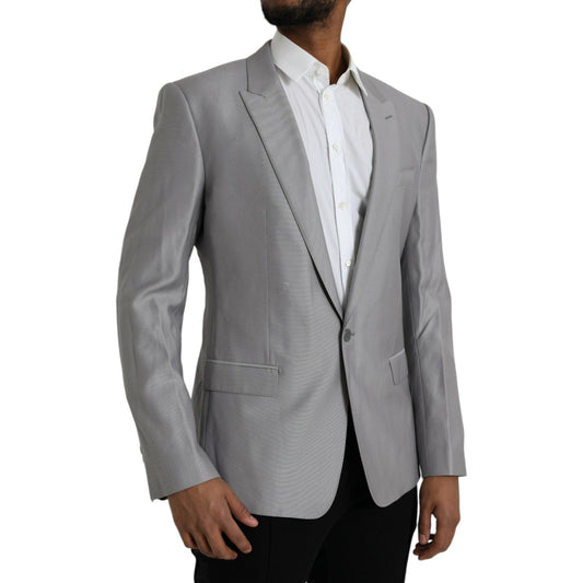Dolce & Gabbana Gray Wool Peak Single Breasted Coat Blazer JKT4037-52