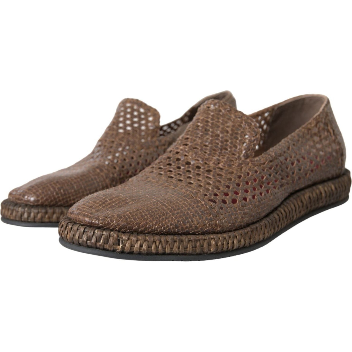 Dolce & Gabbana Brown Woven Leather Loafers Casual Shoes MV5688-41