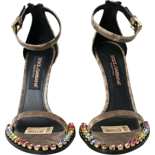 Dolce & Gabbana Brown Exotic Leather Crystal Sandals Shoes Dolce & Gabbana Dark Slate Gray