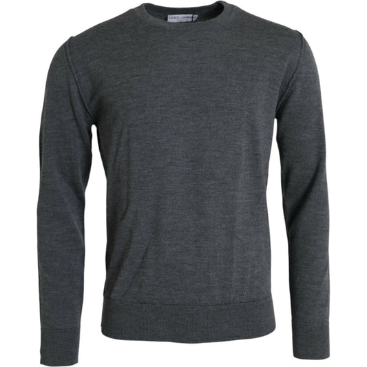 Dolce & Gabbana Dark Gray Wool Crew Neck Pullover Sweater TSH84590-52