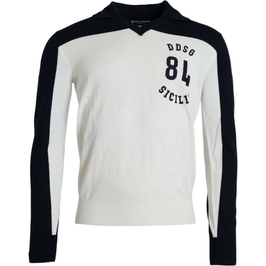 Dolce & Gabbana White Black SICILIA Henley Shirt Pullover Sweater TSH84665-44