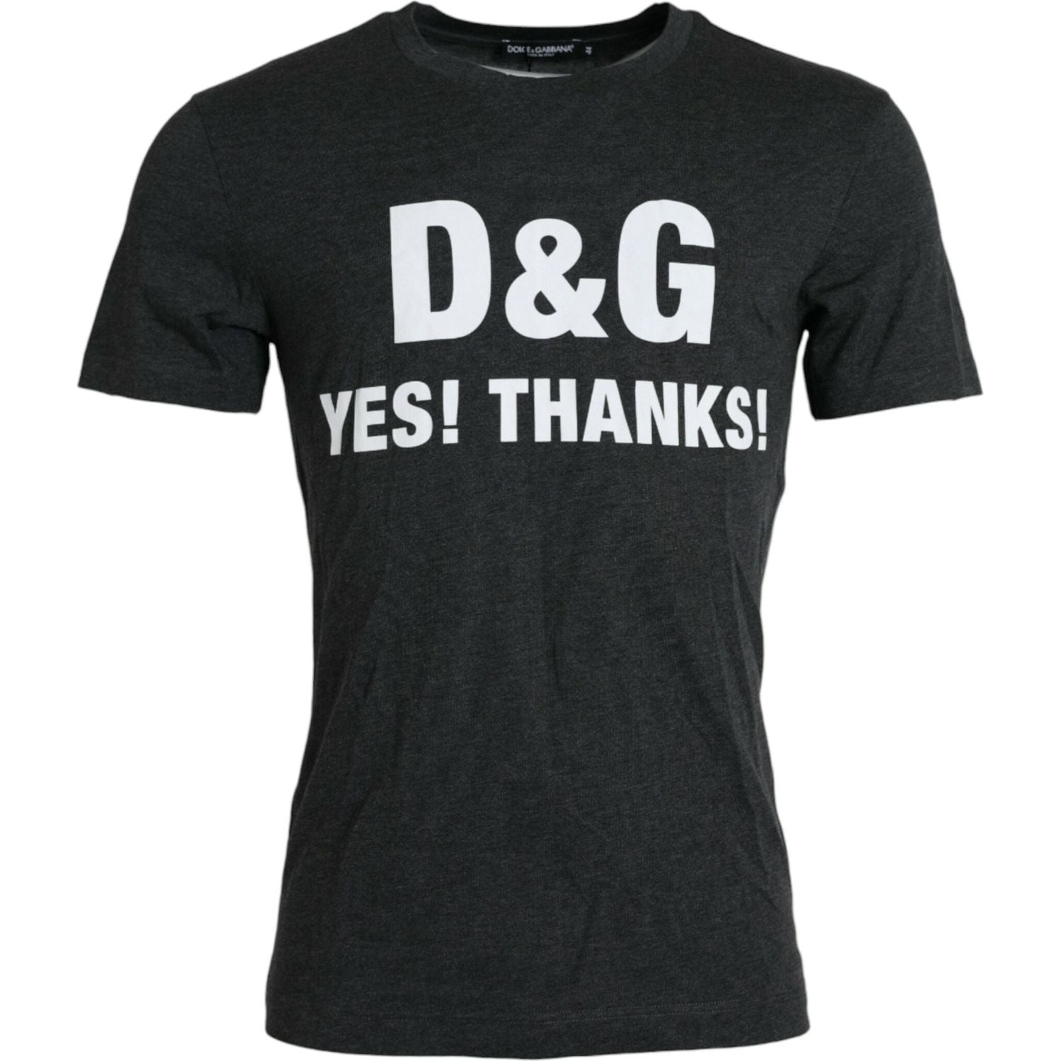 تي شيرت Dolce &amp; Gabbana رمادي بطبعة شعار بأكمام قصيرة وياقة دائرية