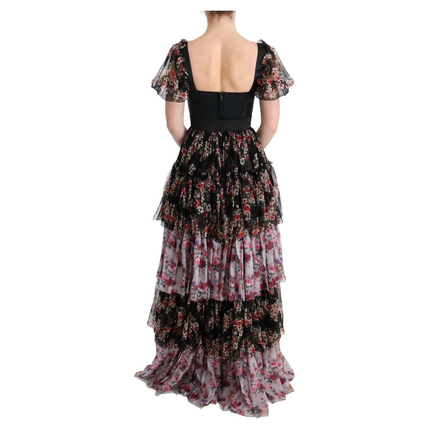 Dolce & Gabbana Multicolor Silk Stretch Floral Shift Long Dress SIG60609-1