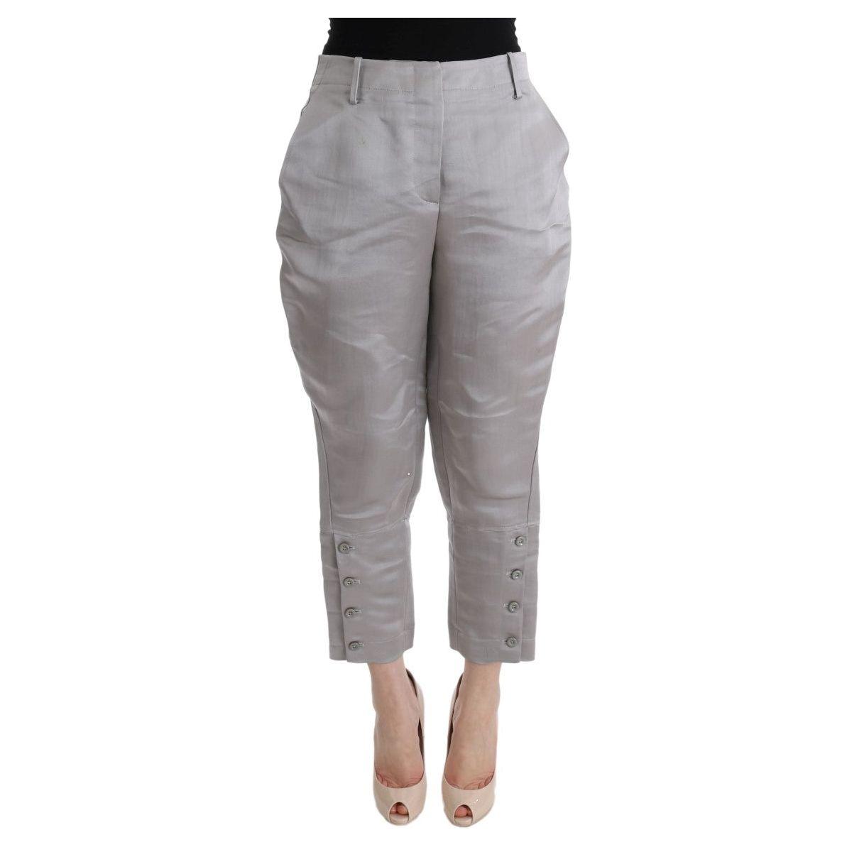 Ermanno Scervino Gray Silk Cropped Casual Pants