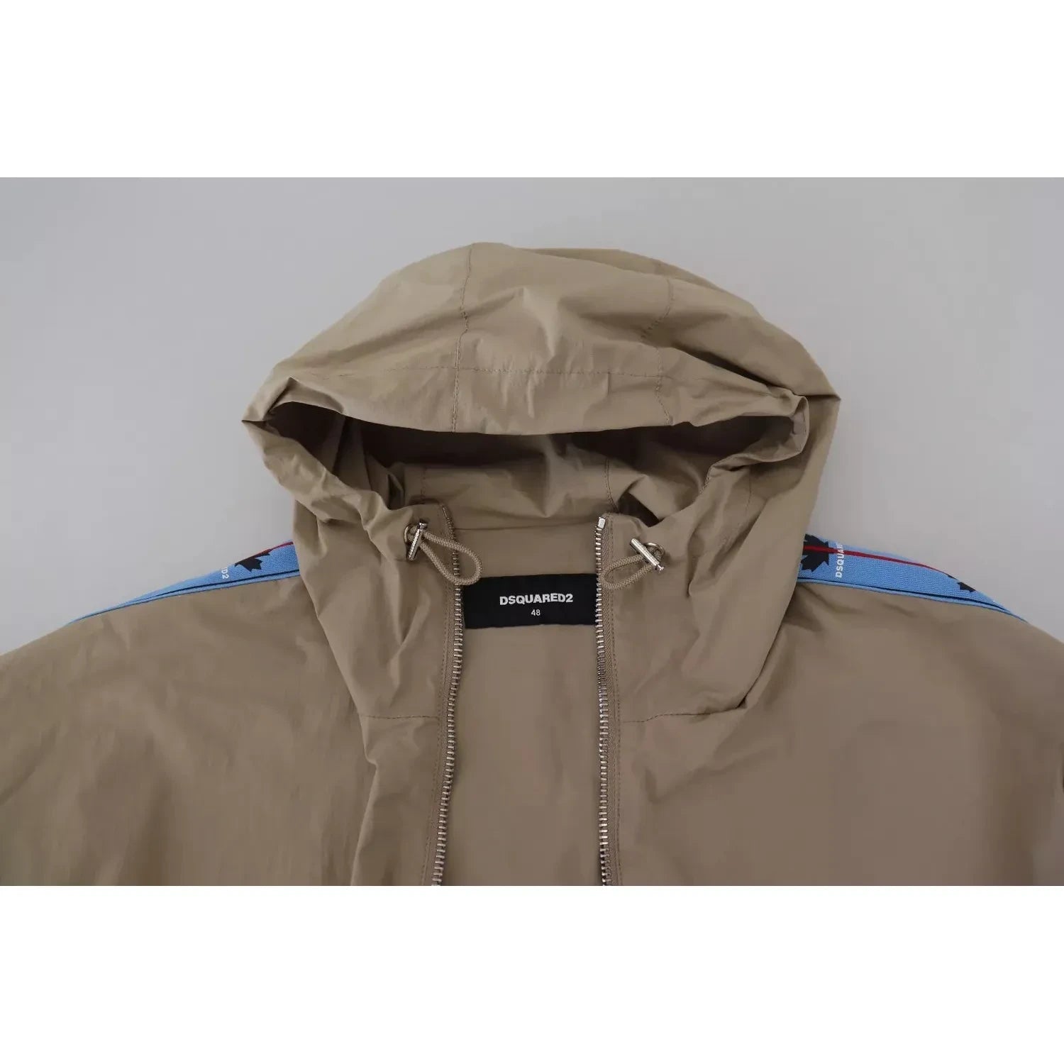 棕灰色袖子连帽全拉链夹克