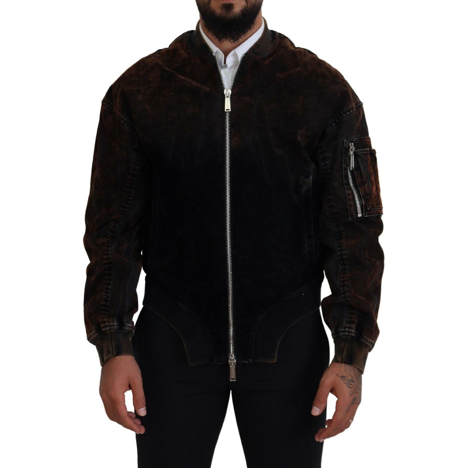 جاكيت بومبر بني من القطن بأكمام بجيوب وسحاب من Dsquared²