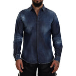 Dsquared² Blue Tattered Crystal Embellished Denim Shirt