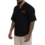 Dsquared² Black Cotton Collared Logo Print Short Sleeve Shirt