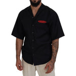Dsquared² Black Cotton Collared Logo Print Short Sleeve Shirt