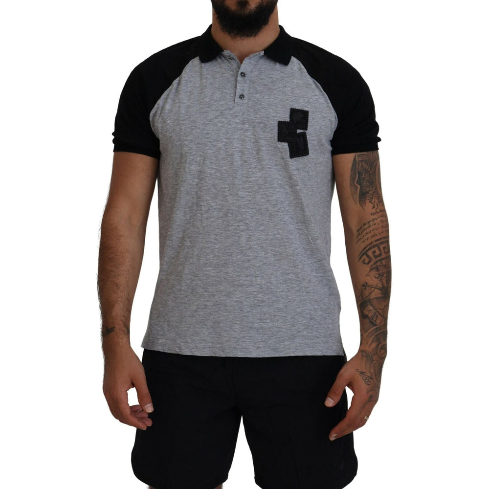 Dsquared² Gray Black Cotton Short Sleeves Collared T-shirt