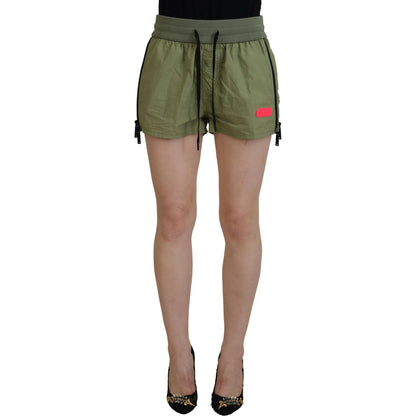 Dsquared² Green Cotton Mid Waist Drawstring Tapered Shorts