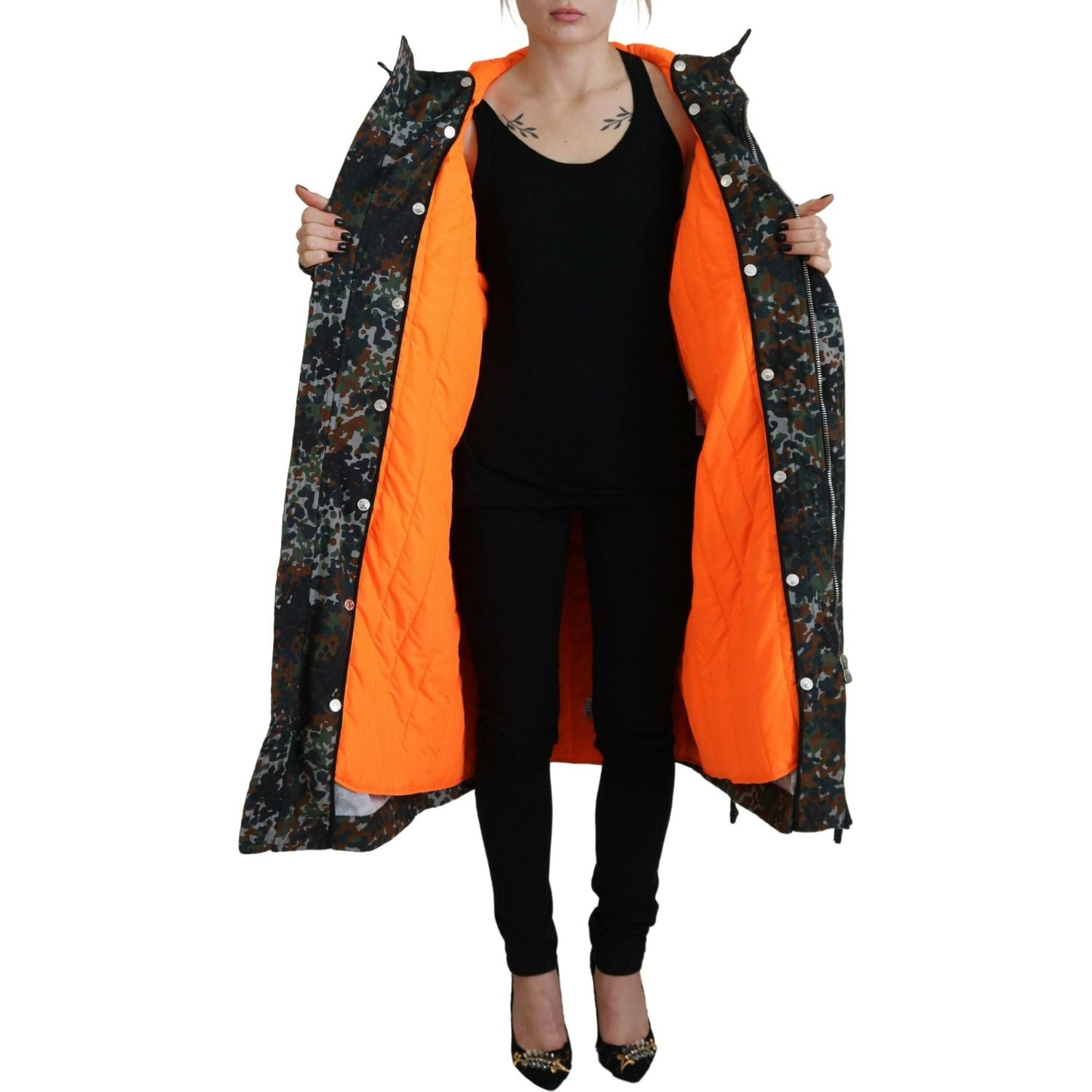 绿色连帽哥特迷彩印花派克大衣夹克