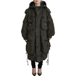 Dsquared² Green Hooded Full Zip Long Parka Coat Jacket